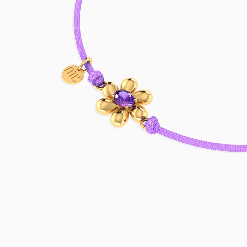 Miss L' by L'azurde Flower Purple Stone Cord Bracelet in 14K Gold - Image 4